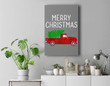 Merry Christmas Vintage Red Truck With Tree Family Matching Premium Wall Art Canvas Decor-New Portrait Wall Art-Gray