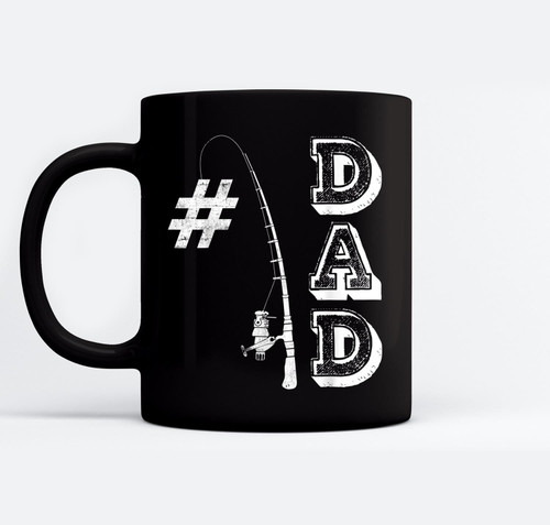 #1 Dad Fishing Fishermen Papa Number one Fathers Day Black Mugs