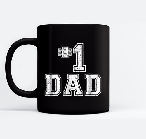#1 Dad Number One Father's Day Vintage Style Black Mugs