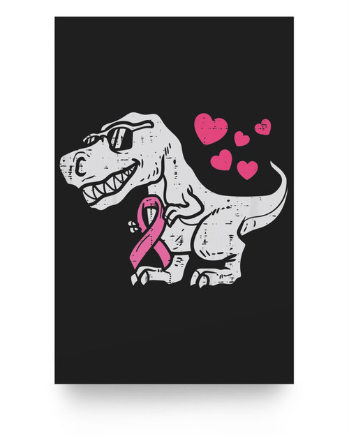 Kids Pink Ribbon T-Rex Kids Breast Cancer Awareness Boys Toddler Poster