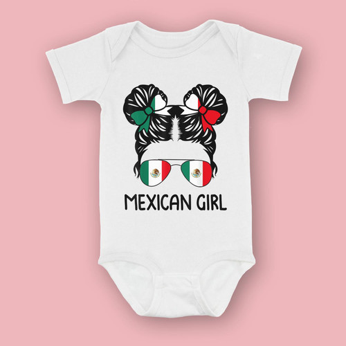 Mexican Girl Messy Hair Mexican Flag Mexico Pride Women Kids Baby & Infant Bodysuits