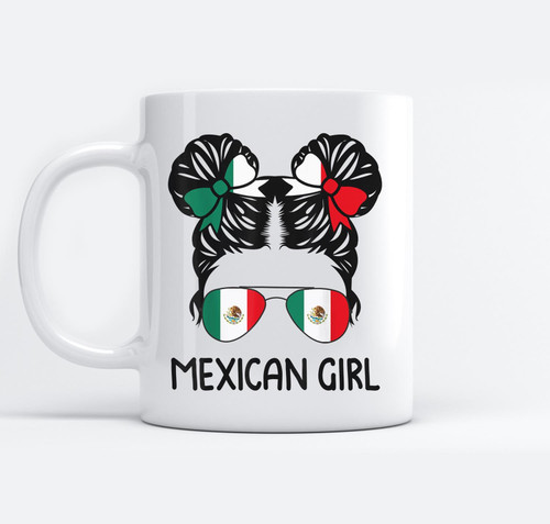 Mexican Girl Messy Hair Mexican Flag Mexico Pride Women Kids Mugs