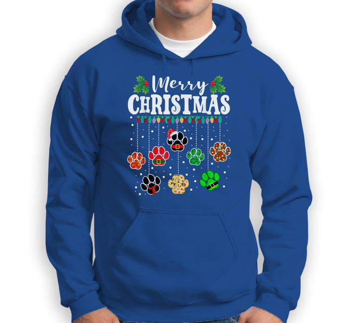 Merry Christmas Dog Paw Print Funny Xmas Light Family Pajama Sweatshirt & Hoodie-Adult Hoodie-Royal
