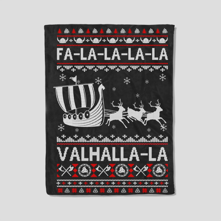 Fa La La Valhalla Viking Ship Ugly Christmas Xmas Fleece Blanket-30X40 In-Black