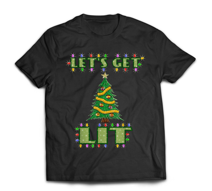 Lets Get Lit Christmas Its Drinking Dirty Adult Pajama T-shirt-Men-Black