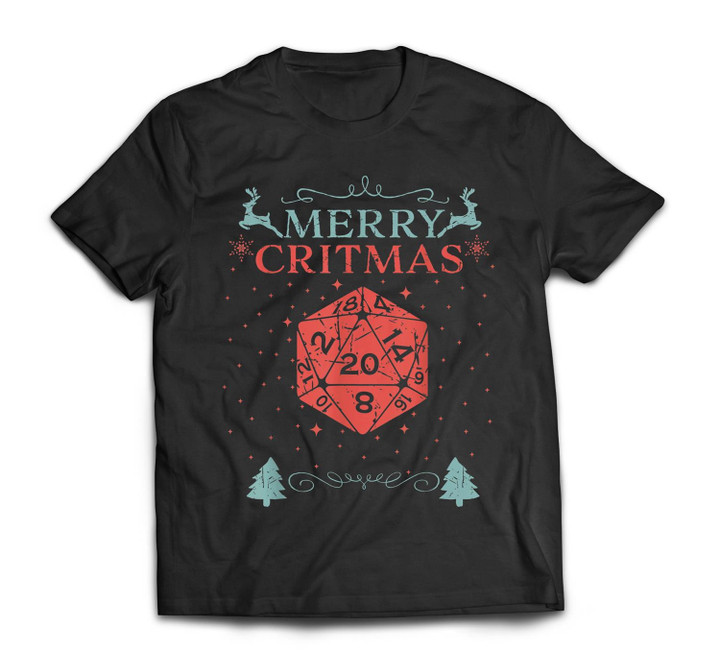 Merry Critmas 20 Sided Dice RPG Christmas Holiday Board Game T-shirt-Men-Black