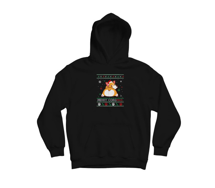 Merry Corgmas Merry Christmas Corgi Ugly Sweater Funny Xmas Youth Hoodie & T-Shirt-Youth Hoodie-Black
