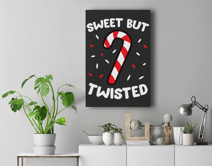 Christmas Candy Cane Sweet But Twisted Funny Christmas Xmas Premium Wall Art Canvas Decor-New Portrait Wall Art-Black