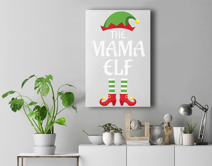 Mama Elf Family Matching Group Christmas Premium Wall Art Canvas Decor-New Portrait Wall Art-White