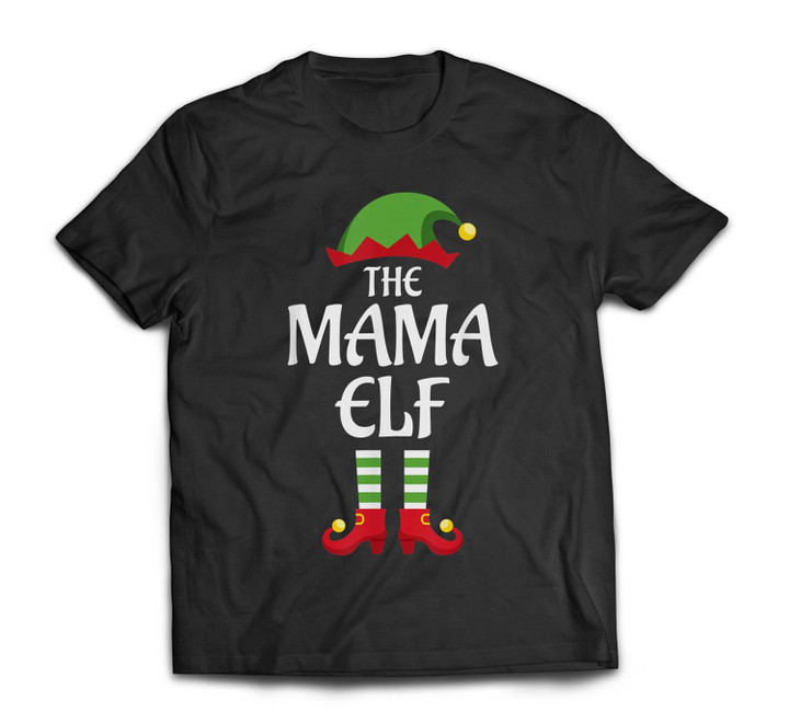 Mama Elf Family Matching Group Christmas T-shirt-Men-Black