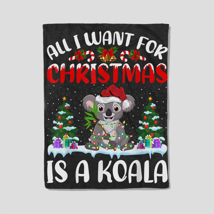 Funny Santa Hat All I Want For Christmas Is A Koala Fleece Blanket-30X40 In-Black