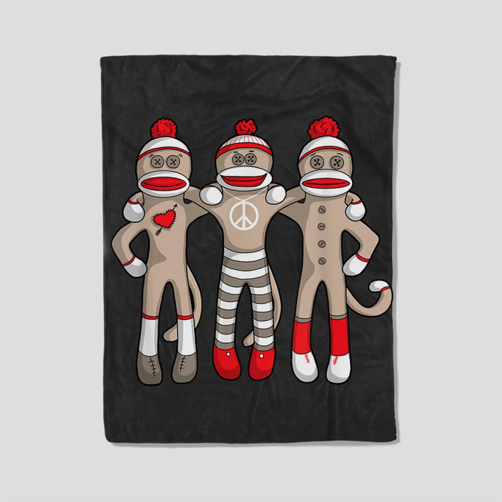 Peace Love Best Friends Hug Sock Monkey Christmas Holiday Fleece Blanket-30X40 In-Black