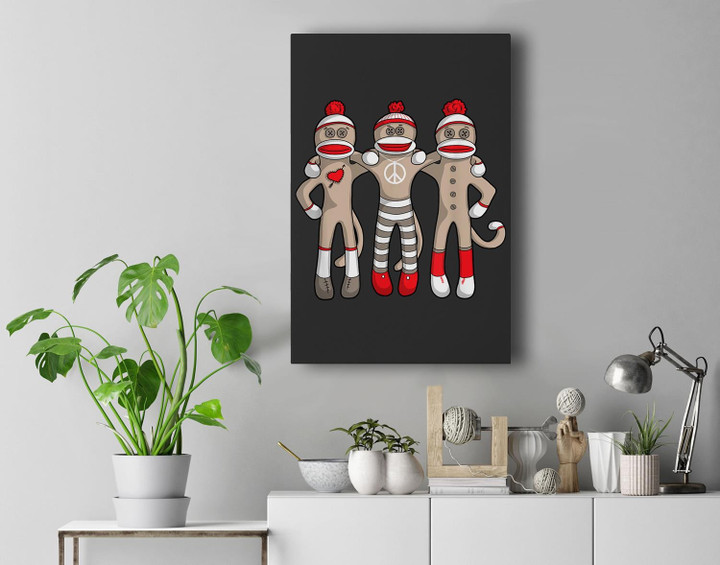 Peace Love Best Friends Hug Sock Monkey Christmas Holiday Premium Wall Art Canvas Decor-New Portrait Wall Art-Black