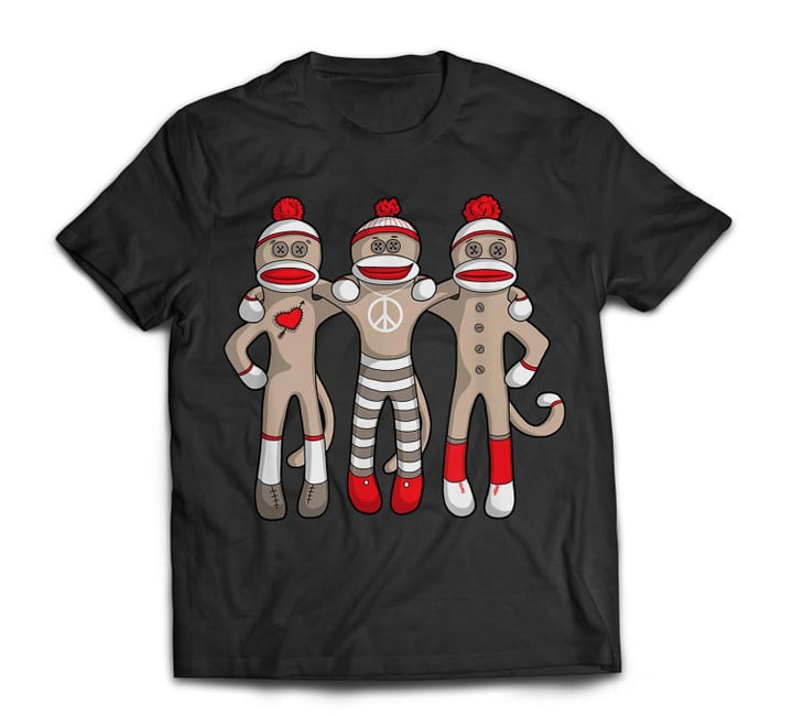 Peace Love Best Friends Hug Sock Monkey Christmas Holiday T-shirt-Men-Black