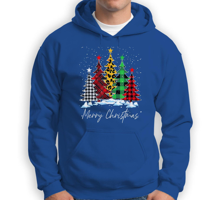 Merry Christmas Trees With Buffalo Plaid Leopard Pajamas Sweatshirt & Hoodie-Adult Hoodie-Royal