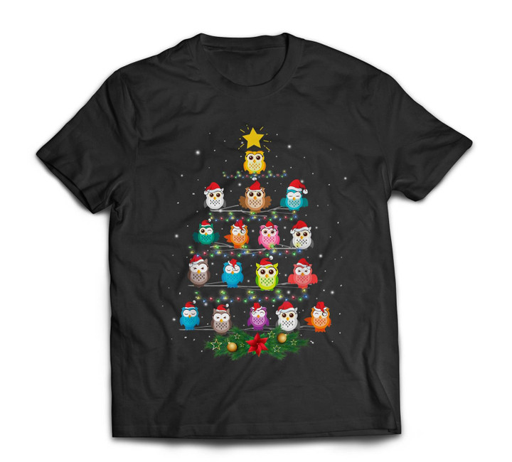 Owl Christmas Tree Lights Xmas Pajama Gifts For Owl Lovers T-shirt-Men-Black