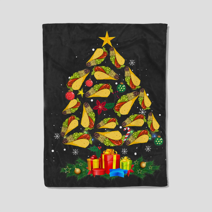 Taco Christmas Tree Xmas Pajama Ornament Decor Funny Gits Fleece Blanket-30X40 In-Black