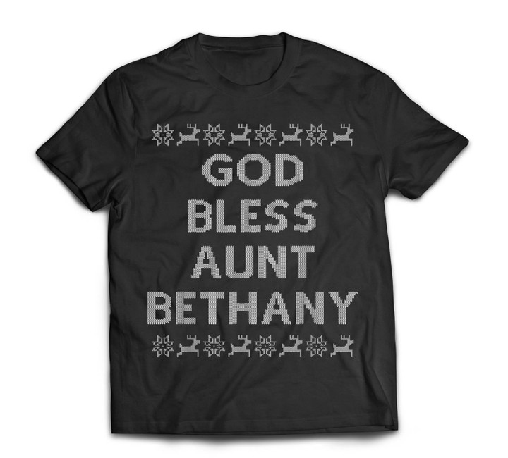Funny God Bless Aunt Bethany Christmas Sweater T-shirt-Men-Black
