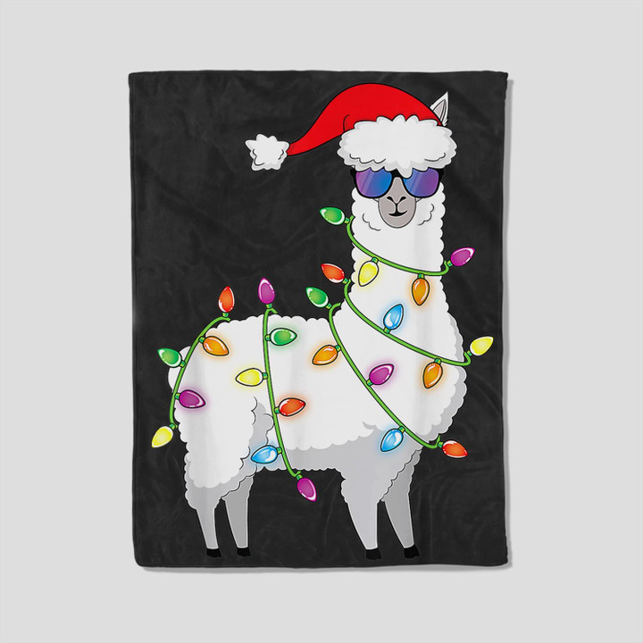 Santa Llama Funny Christmas Tree Lights Llama Xmas Fleece Blanket-30X40 In-Black