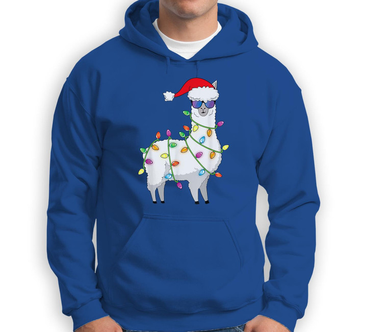 Santa Llama Funny Christmas Tree Lights Llama Xmas Sweatshirt & Hoodie-Adult Hoodie-Royal