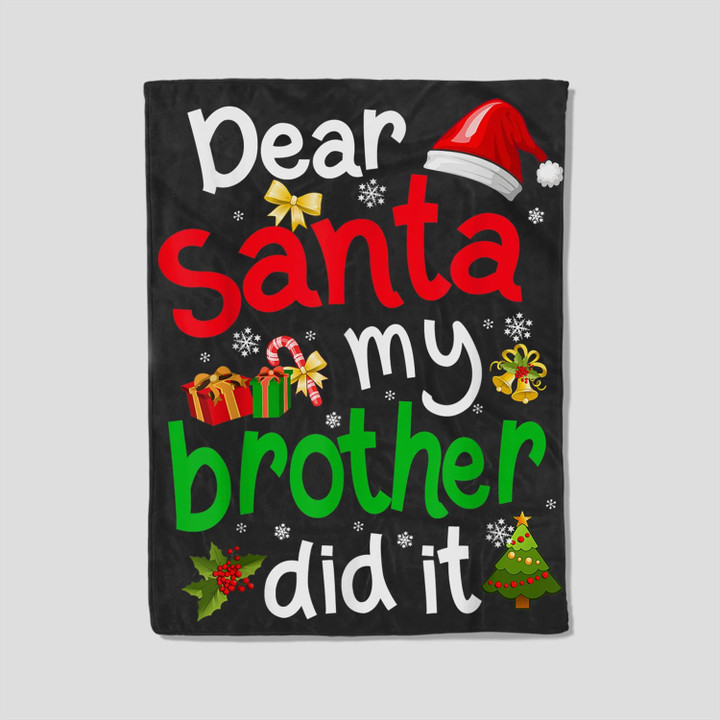 Family Funny Dear Santa My Brother Did It Christmas Pajama Fleece Blanket-30X40 In-Black