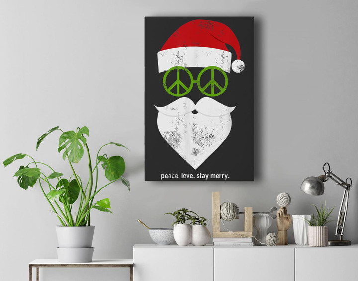 Hippie Santa Groovy Peace Sign Funny Christmas Premium Wall Art Canvas Decor-New Portrait Wall Art-Black
