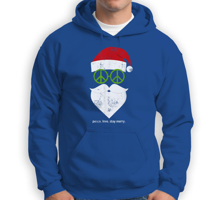 Hippie Santa Groovy Peace Sign Funny Christmas Sweatshirt & Hoodie-Adult Hoodie-Royal