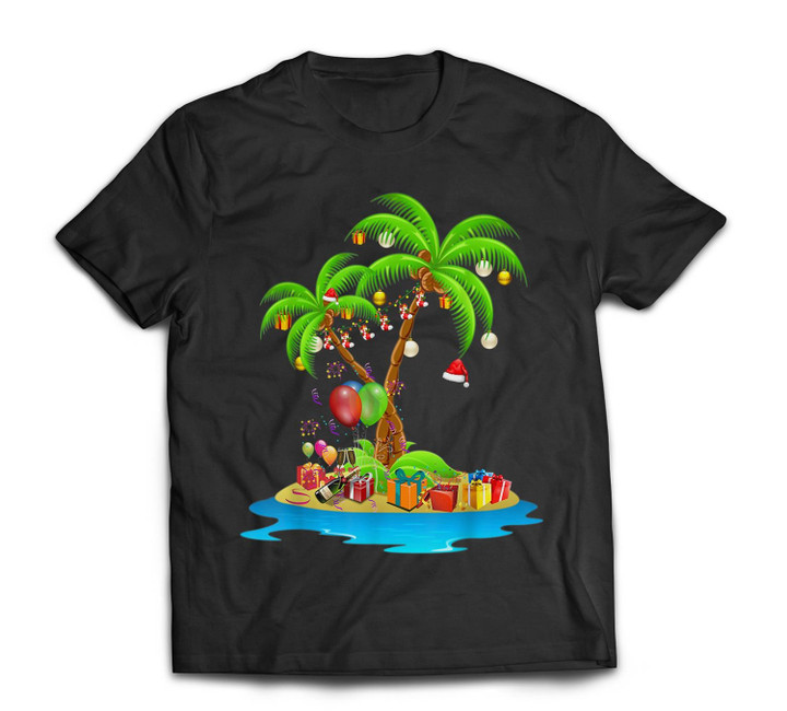 Christmas Palm Tree Tropical Xmas Coconut Lights Pajama T-shirt-Men-Black