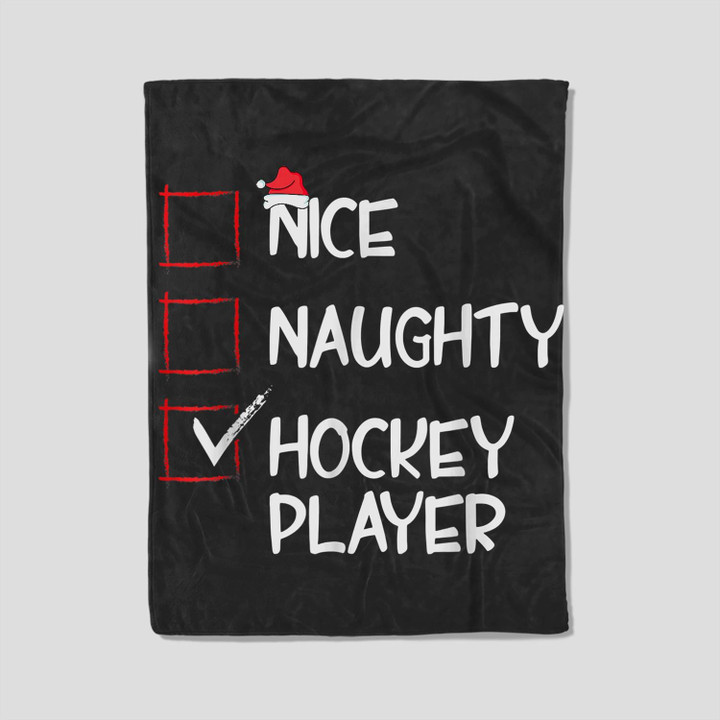 Nice Naughty Hockey Player Christmas Santa Hat Boys Girls Fleece Blanket-30X40 In-Black