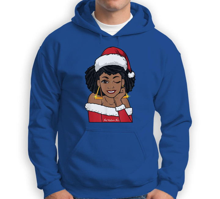 Black Mrs. Claus w Afro Winking African American Christmas Sweatshirt & Hoodie-Adult Hoodie-Royal