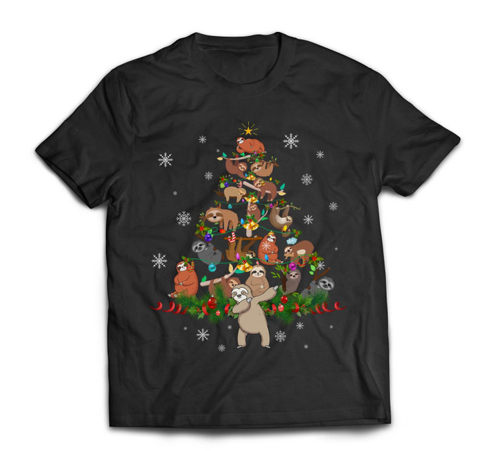 Sloths Christmas Tree Lights Funny Sloths Xmas Gift T-shirt-Men-Black