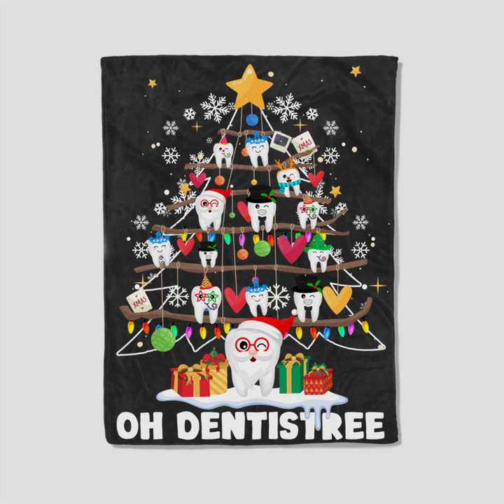 Oh Dentistree Funny Christmas Tree Light Dental Hygiene Xmas Fleece Blanket-30X40 In-Black