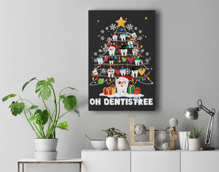 Oh Dentistree Funny Christmas Tree Light Dental Hygiene Xmas Premium Wall Art Canvas Decor-New Portrait Wall Art-Black