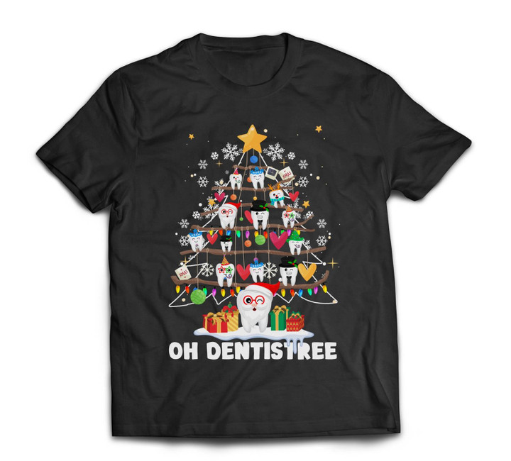 Oh Dentistree Funny Christmas Tree Light Dental Hygiene Xmas T-shirt-Men-Black