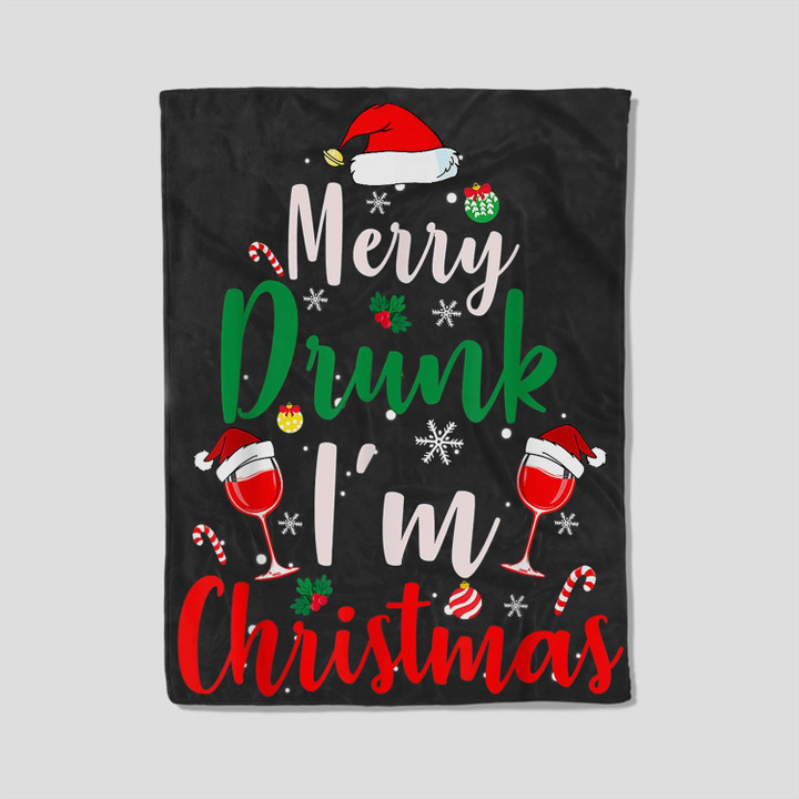 Merry Drunk I'm Christmas Funny Santa Joke Xmas Beer Lover Fleece Blanket-30X40 In-Black