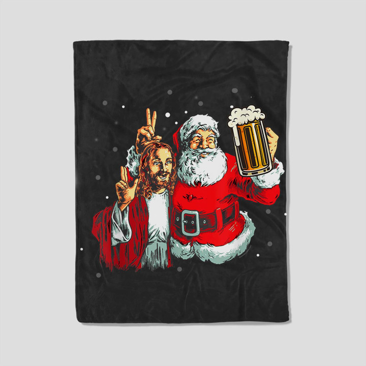 Jesus Christ and Santa Selfie Drink Beer Christmas Gifts Fleece Blanket-30X40 In-Black