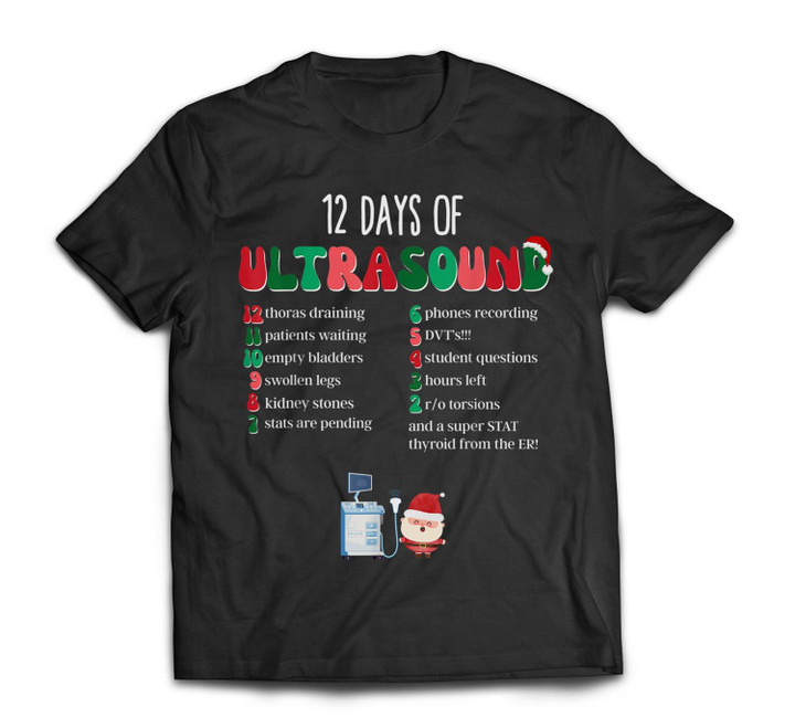 12 Days Of Ultrasound Tech Sonographer Christmas Women Men T-shirt-Men-Black