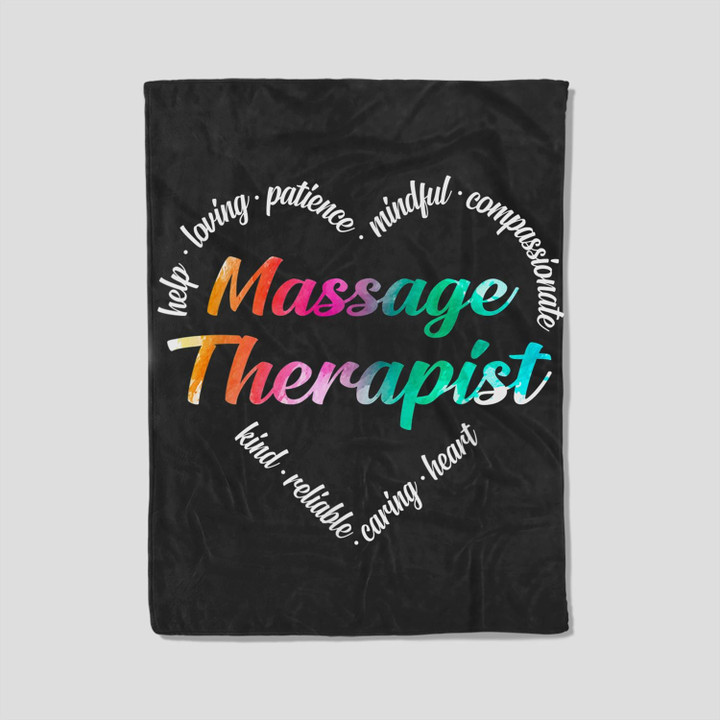 Massage Therapist Heart Word Cloud Watercolor Rainbow Fleece Blanket-30X40 In-Black