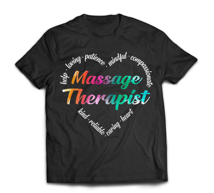 Massage Therapist Heart Word Cloud Watercolor Rainbow T-shirt-Men-Black