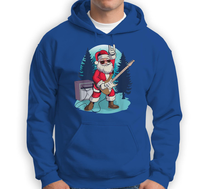 Santa Claus playing Guitar Funny Rock Christmas Music Gift Sweatshirt & Hoodie-Adult Hoodie-Royal