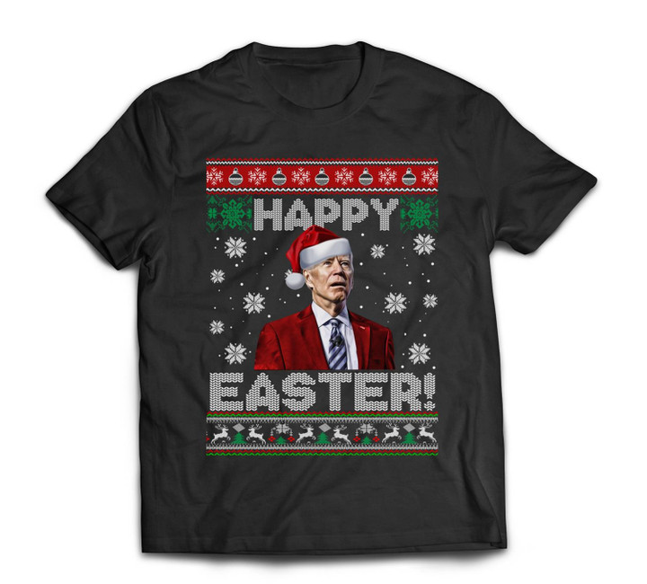Funny Joe Biden Happy Easter Ugly Christmas Sweater T-shirt-Men-Black