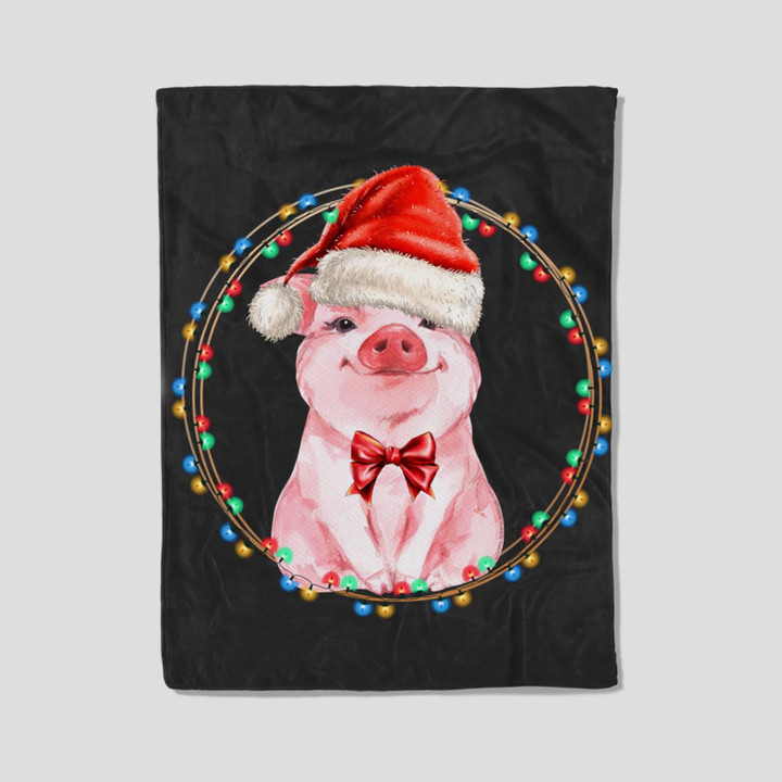 Sweet Pig with Santa Hat Pig Lover Christmas Fleece Blanket-30X40 In-Black