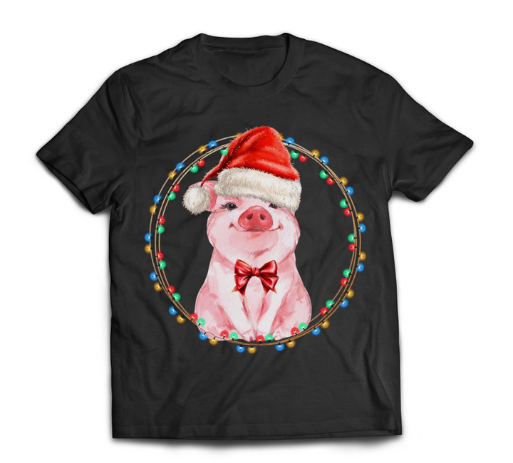 Sweet Pig with Santa Hat Pig Lover Christmas T-shirt-Men-Black