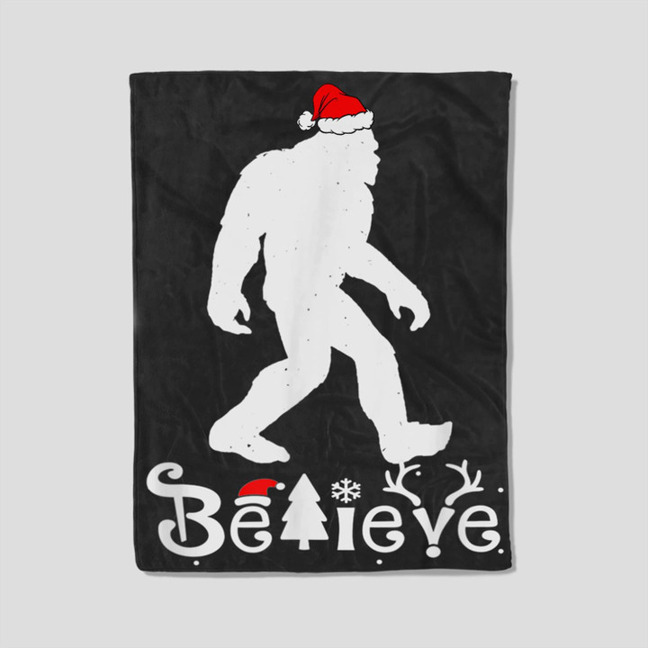 Bigfoot Believe Santa Hat Christmas Funny Xmas Holiday Fleece Blanket-30X40 In-Black