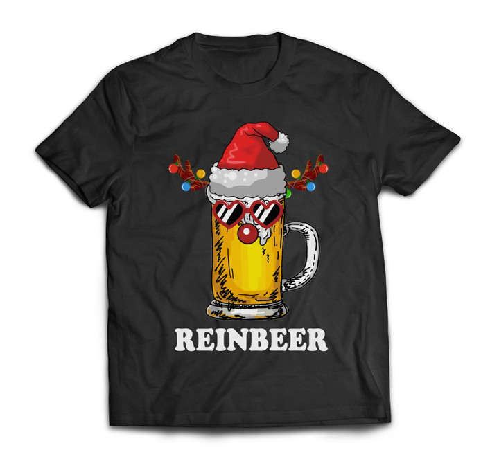 Reinbeer Christmas Pajama Funny Reindeer Gifts Beer Lover T-shirt-Men-Black