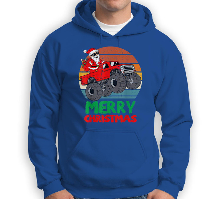 Santa Riding Monster Truck Merry Christmas Xmas Toddler Boy Sweatshirt & Hoodie-Adult Hoodie-Royal