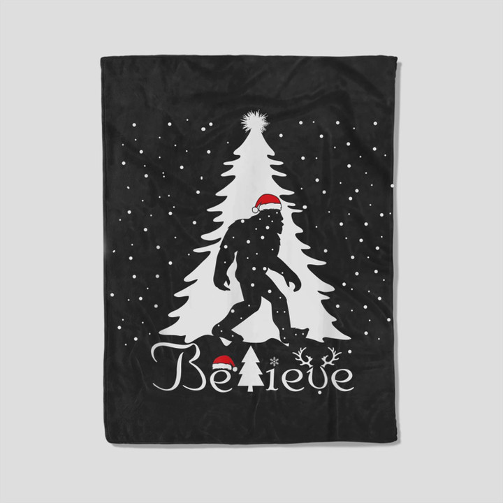 Bigfoot Sasquatch Yeti Believe santa hat Christmas Pajamas Fleece Blanket-30X40 In-Black