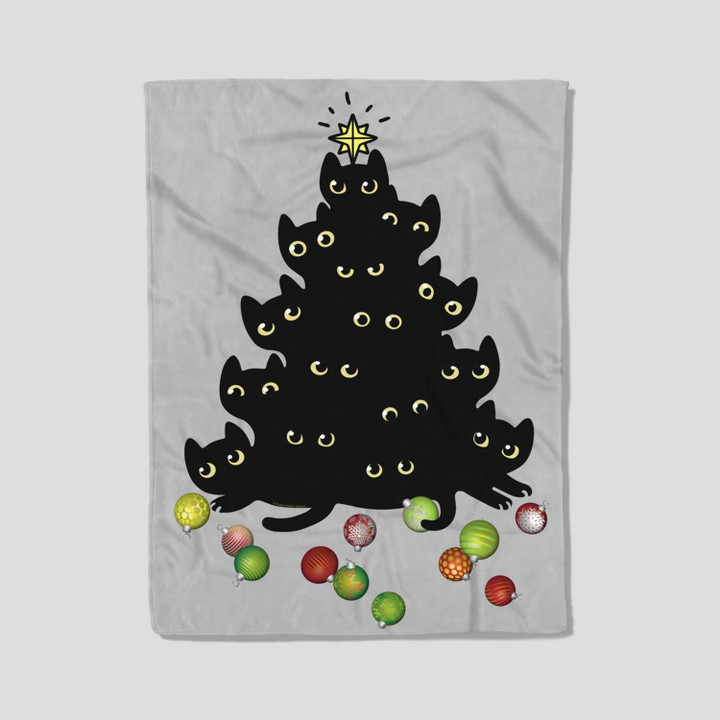 Cat Lovers Cute and Funny Holiday Tree Christmas Fleece Blanket-30X40 In-White
