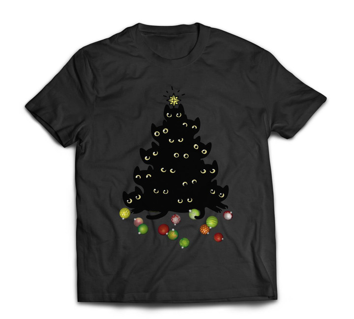 Cat Lovers Cute and Funny Holiday Tree Christmas T-shirt-Men-Black