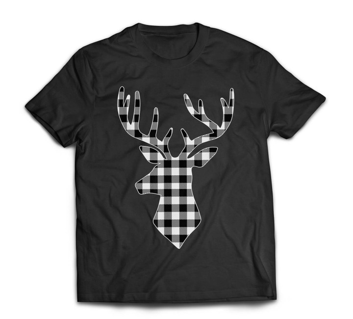 Reindeer Deer Christmas Buffalo Plaid Holiday Pajama Gifts T-shirt-Men-Black